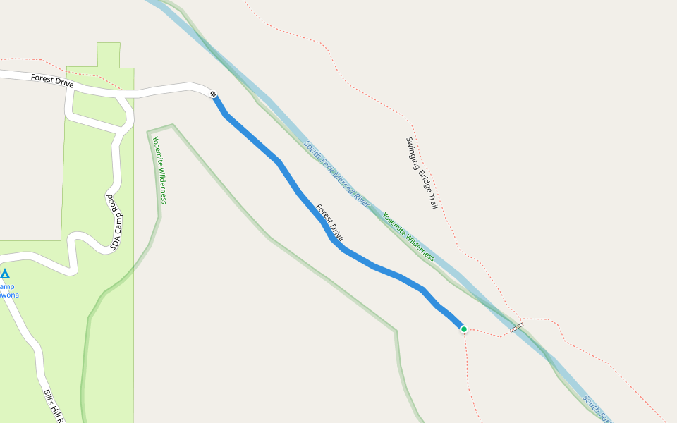 Forest Drive walking route map in Fish Camp
