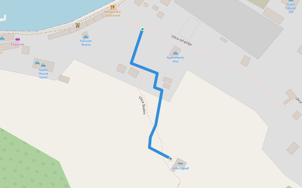 Ulica Skalini walking route map in Lopud