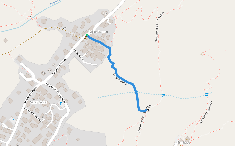 rue hermitage walking route map in Courmayeur