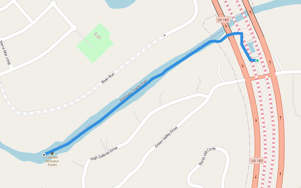 Dinosaur Tracks Trail walking route map in Leander