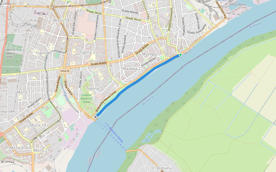 Aleea Faleza Dunării walking route map in Galați