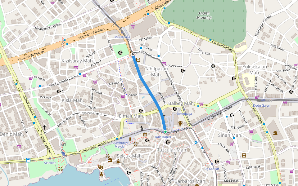 Kâzım Özalp Caddesi walking route map in Antalya