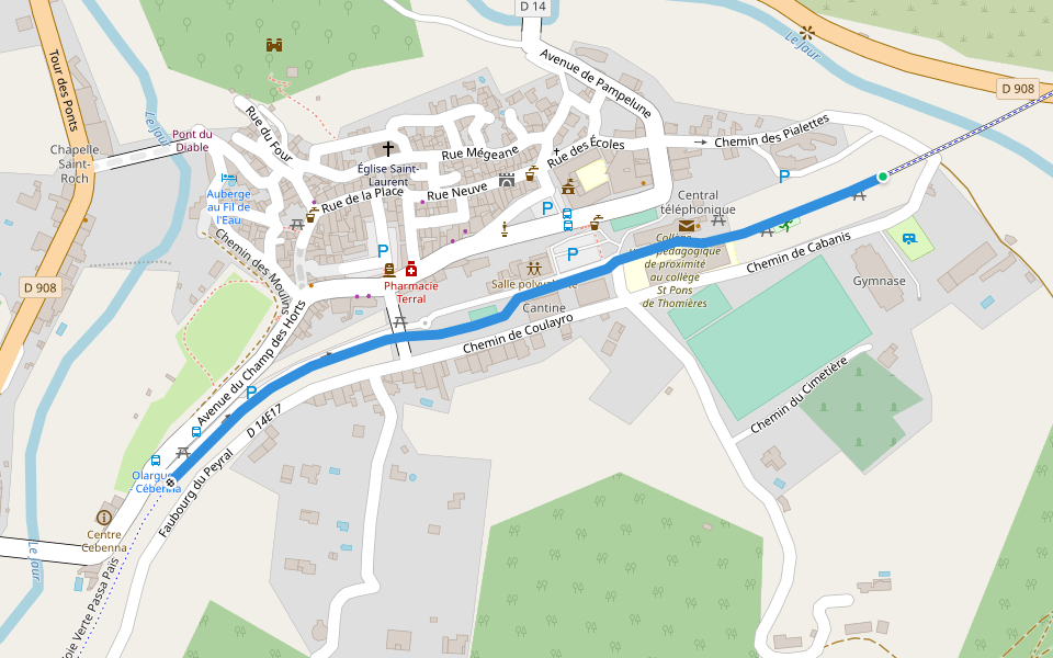 Le Peyral - Voie Verte Passa Païs walking route map in Olargues