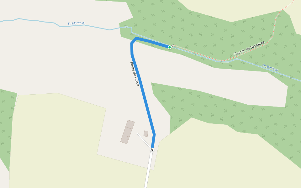 Route du Lavoir walking route map in Touget