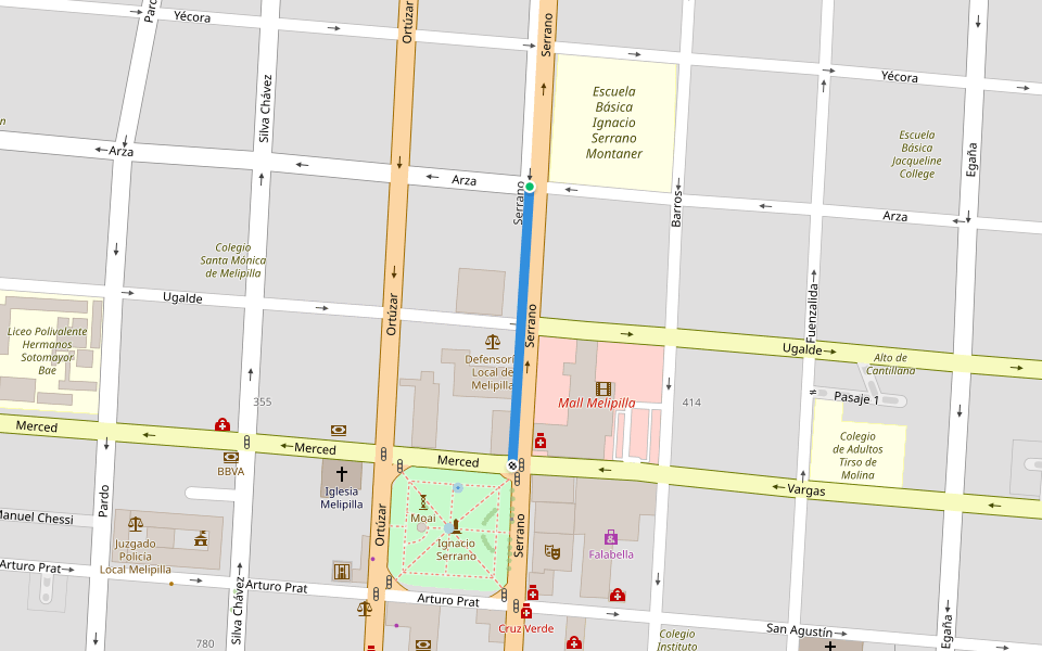 Serrano walking route map in Melipilla