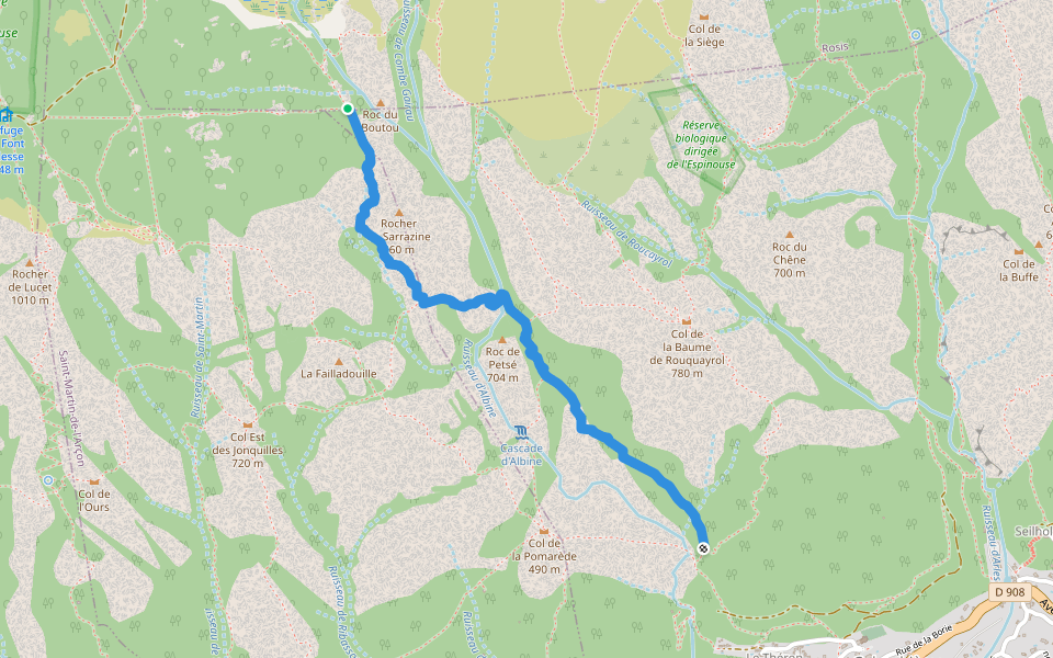 Sentier du Garel walking route map in Rosis