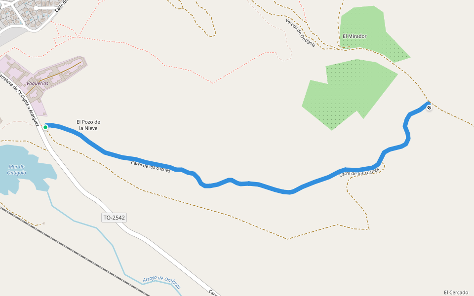 Carril de los coches walking route map in Aranjuez