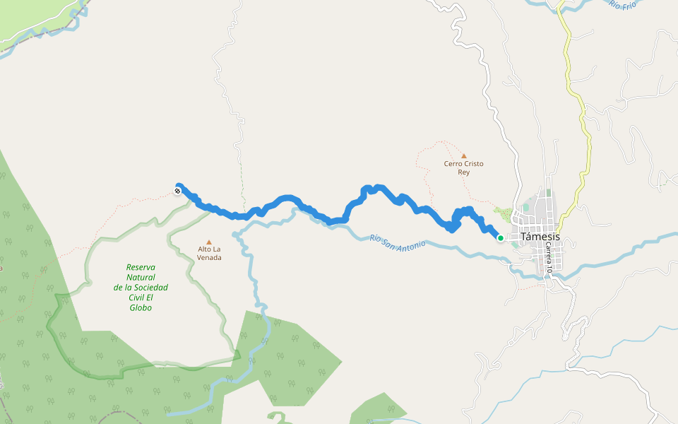 Camino Prehispánico y Colonial Támesis-Jardín. walking route map in Támesis