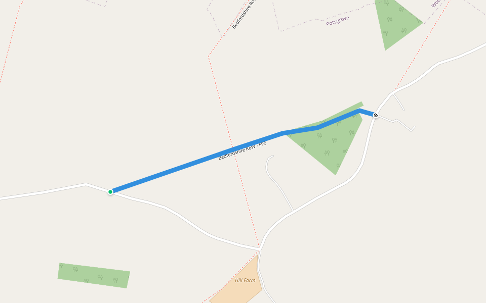Bedfordshire RoW - FP5 walking route map in Woburn