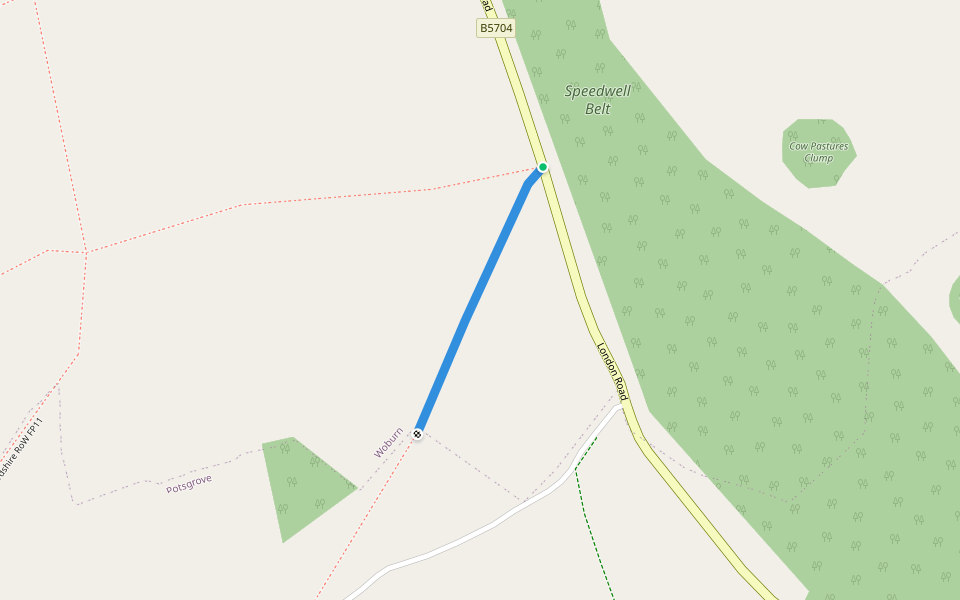 Bedfordshire Row FP31 walking route map in Woburn