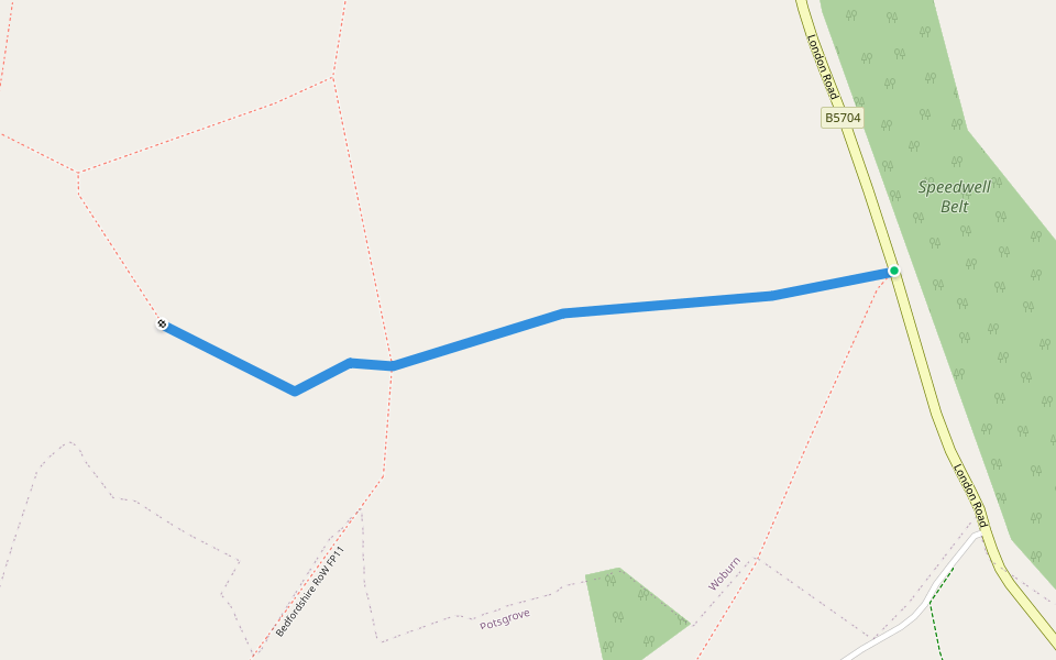 Bedfordshire RoW FP35 walking route map in Woburn