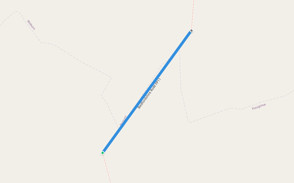 Bedfordshire RoW FP11 walking route map in Woburn
