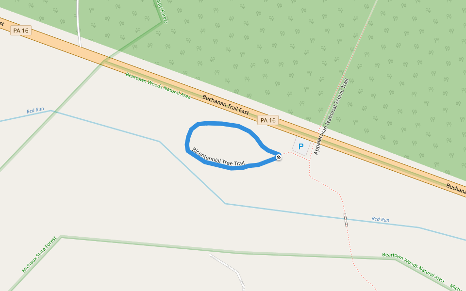 Bicentennial Tree Trail walking route map in Blue Ridge Summit