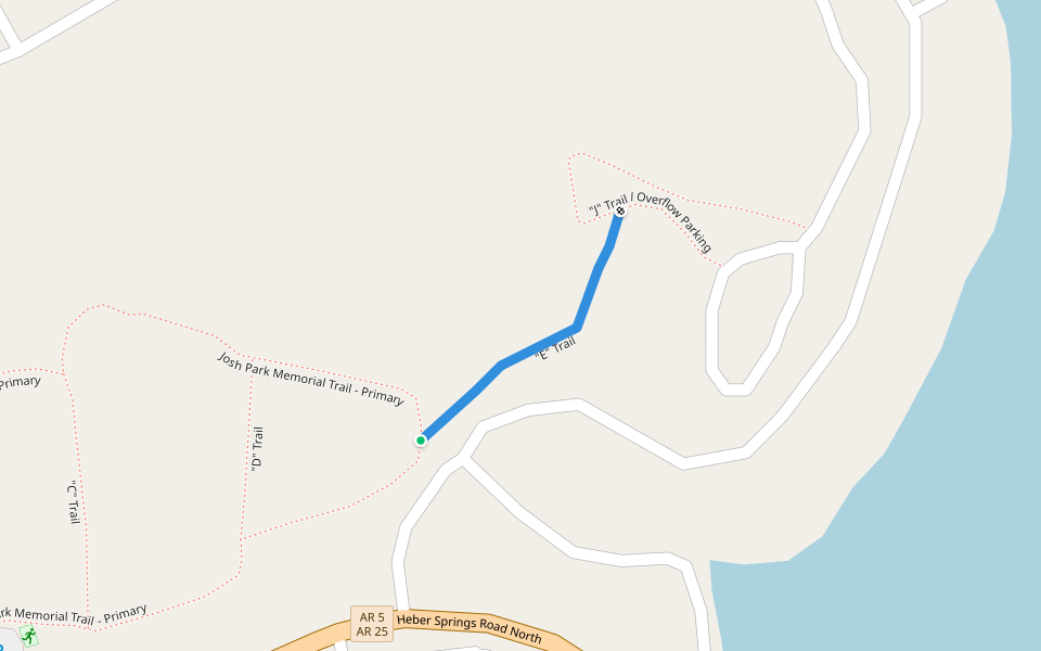 "E" Trail walking route map in Heber Springs