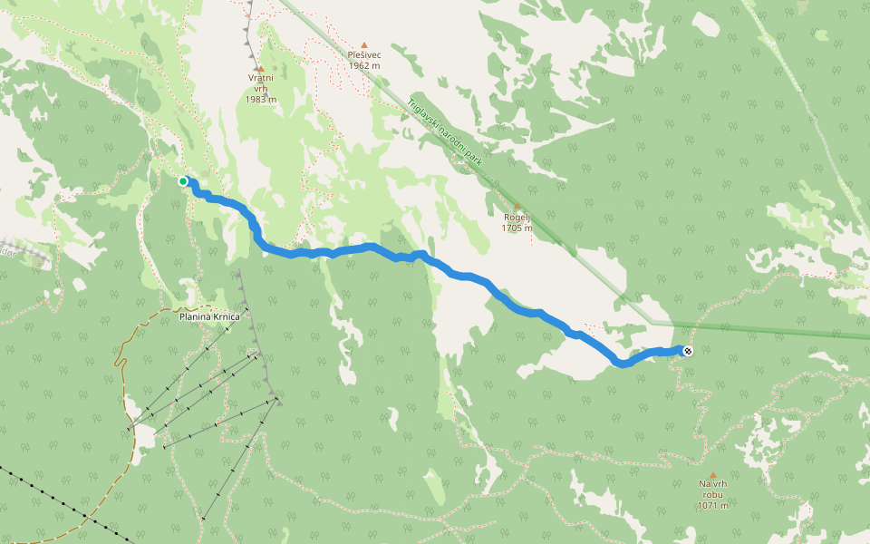 Krnica - Veliki Rob (mulatjera) walking route map in Plužna