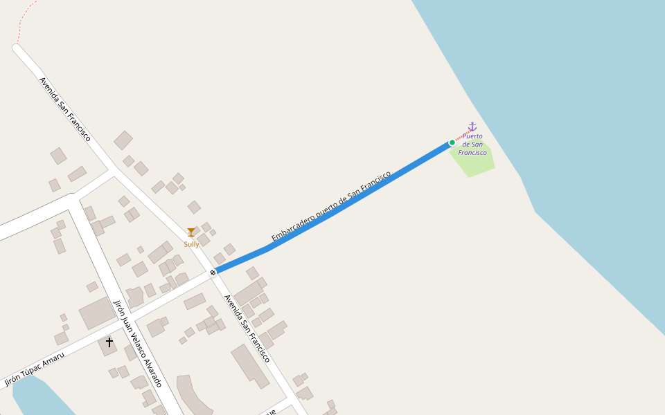 Embarcadero puerto de San Francisco walking route map in Pucallpa