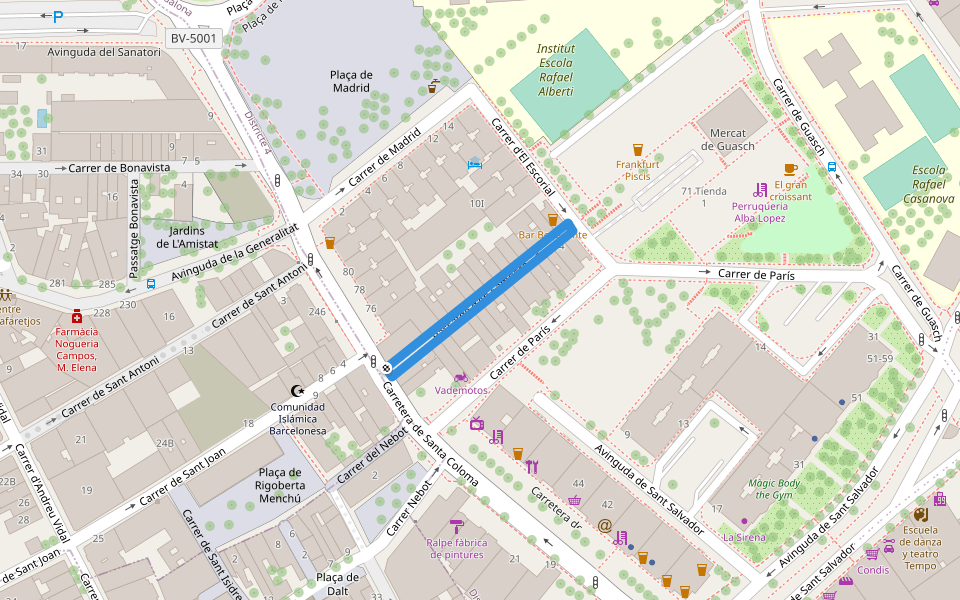 Passatge d'en Sampere walking route map in Santa Coloma de Gramanet