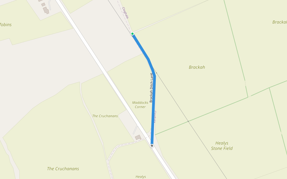Brackah Ditch Lane walking route map in Ballybrennan