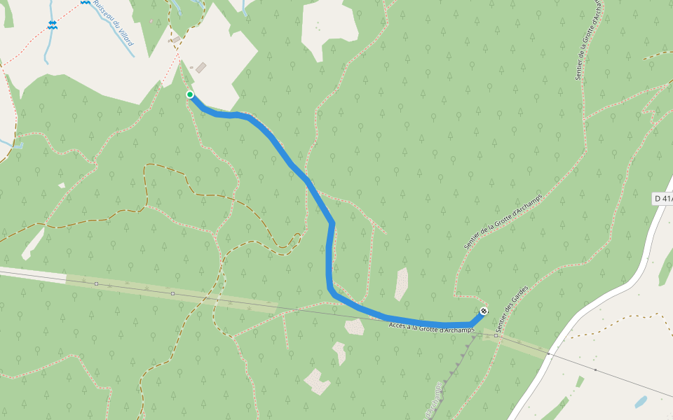 Accès à la Grotte d'Archamps walking route map in Archamps