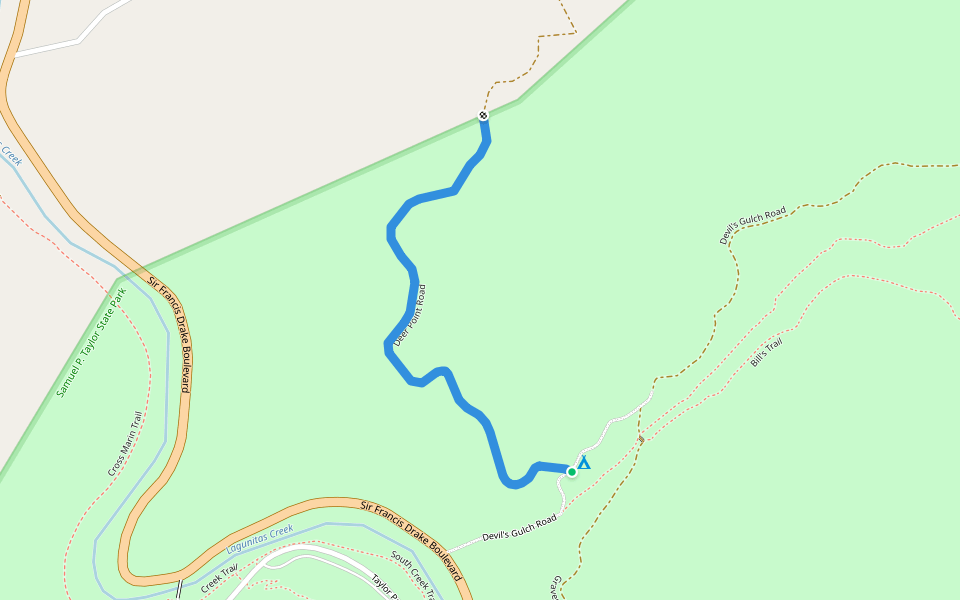 Deer Point Road walking route map in Nicasio