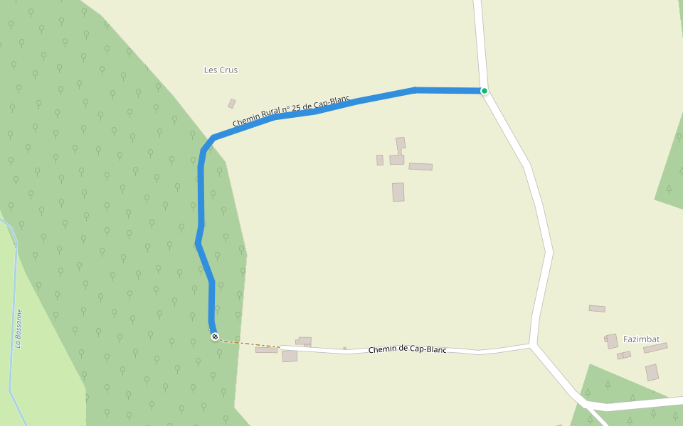 Chemin Rural nº 25 de Cap-Blanc walking route map in Savignac