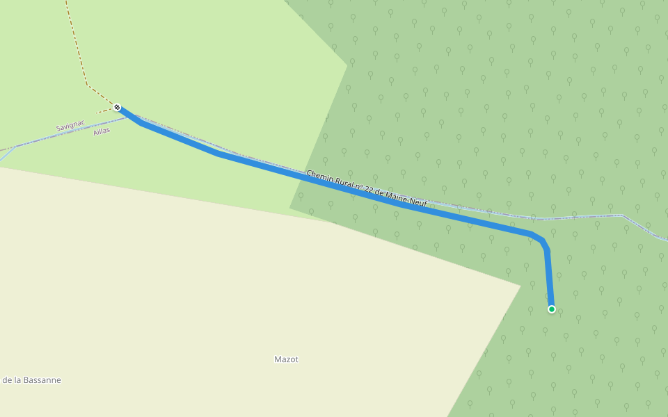 Chemin Rural nº 22 de Maine-Neuf walking route map in Aillas