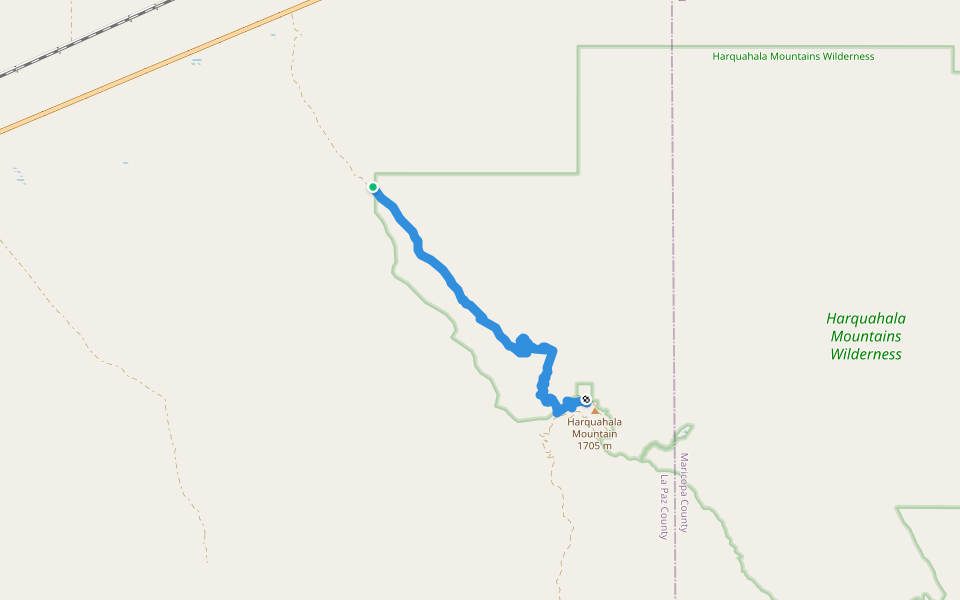 Harquahala Mountain Trail walking route map in Wenden