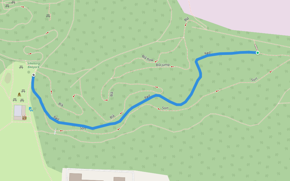 Rød walking route map in Silkeborg