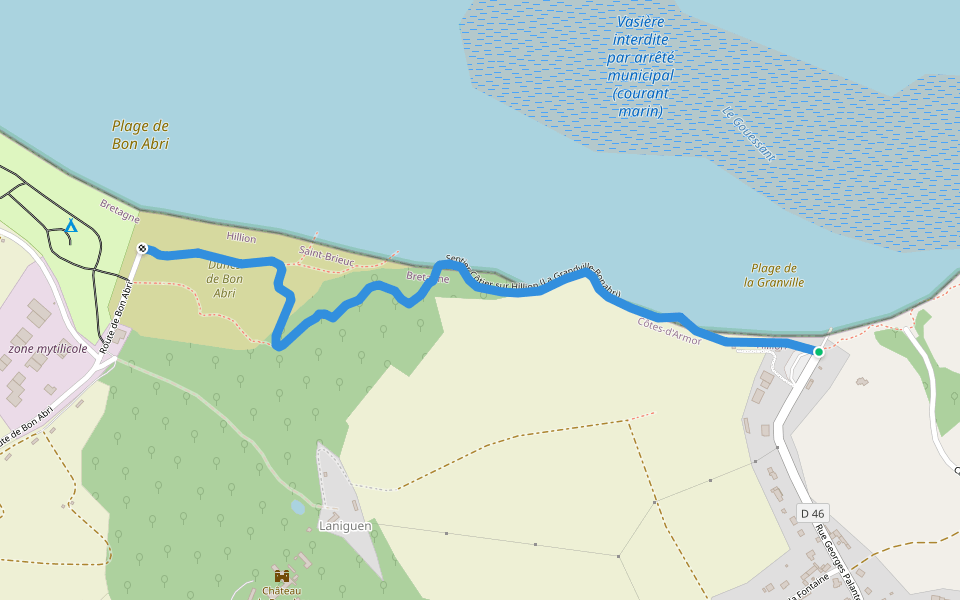 Sentier Côtier sur Hillion (La Grandville-Bonabri) walking route map in Hillion