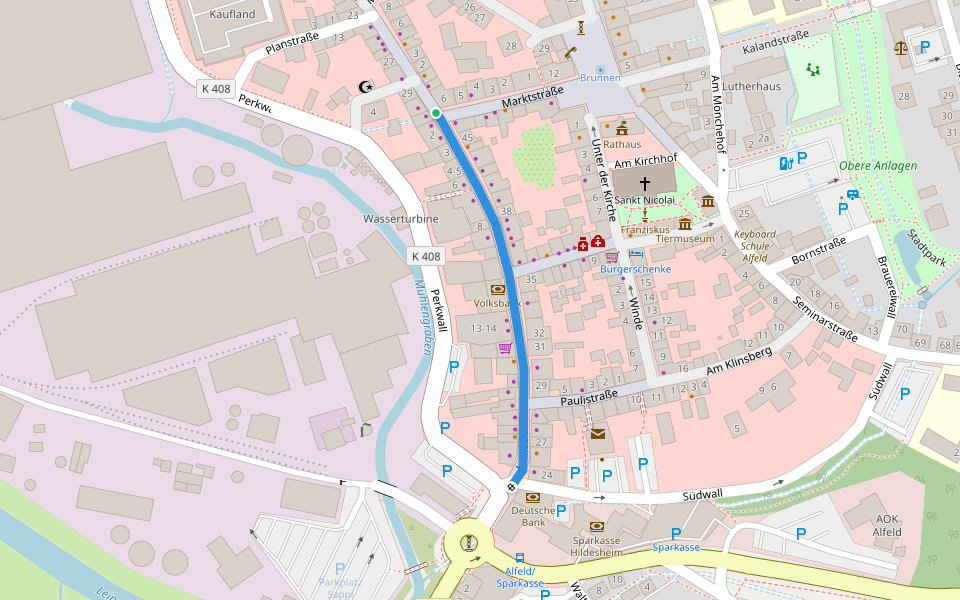 Leinstraße walking route map in Alfeld (Leine)