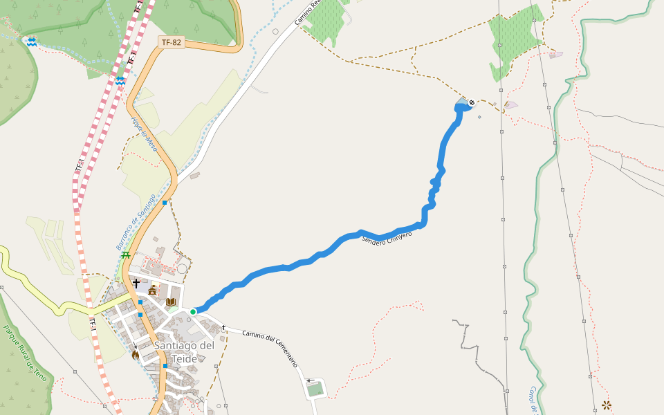 Sendero Chinyero walking route map in Santiago del Teide