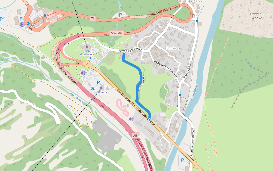 Tor d'Entreves walking route map in Courmayeur