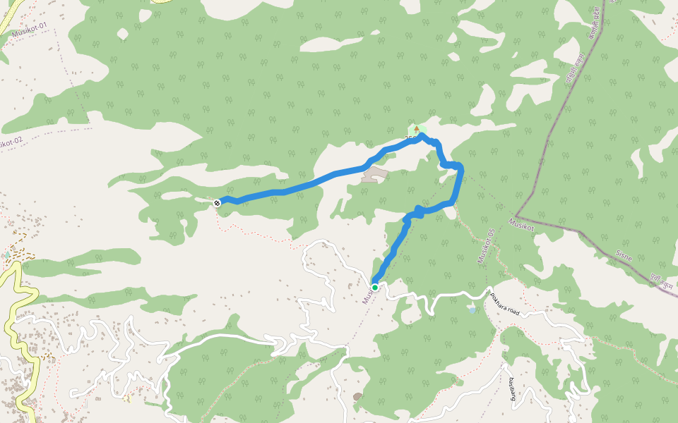 Way To Tower House walking route map in Musikot