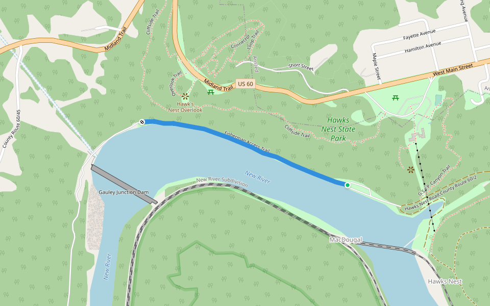 Fisherman Access Trail walking route map in Ansted