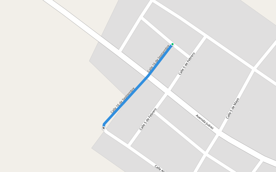 Calle 16 de Septiembre walking route map in Pueblo Nuevo