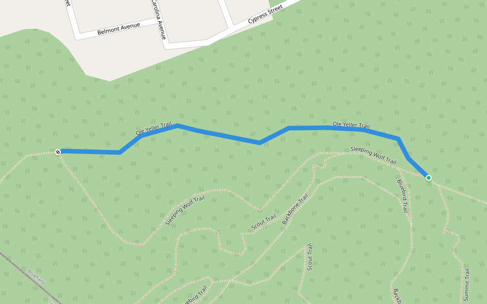 Ole Yeller Trail walking route map in Bluefield