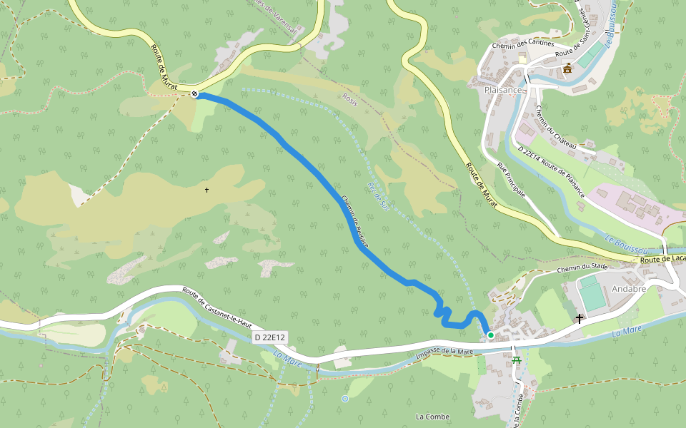 Chemin de Bedière walking route map in Rosis