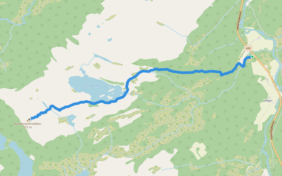 Path to Hundsvassknubben walking route map in Kristentrøa