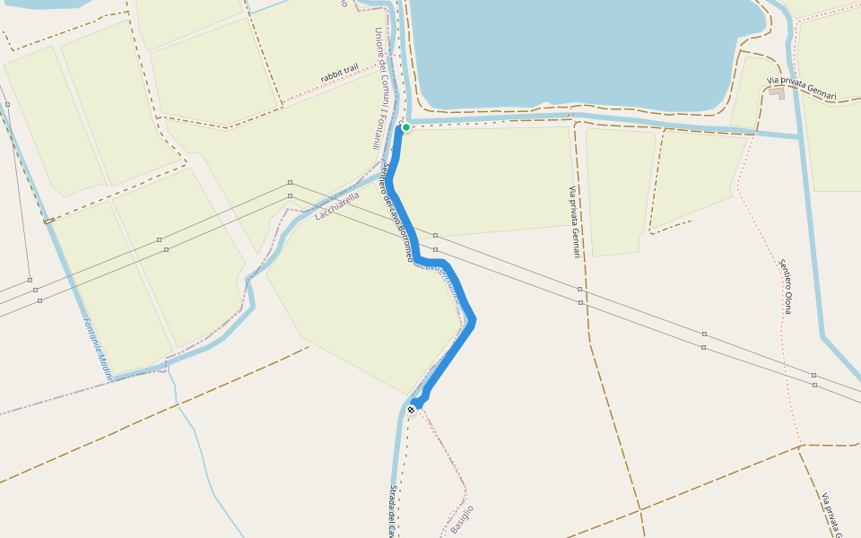 Sentiero del cavo Borromeo walking route map in Basiglio