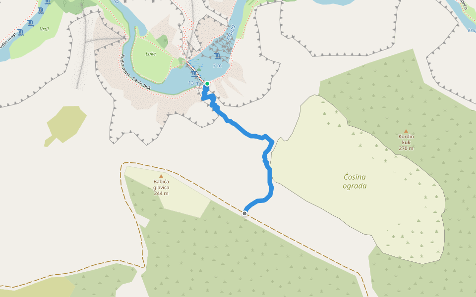 Kudin most od Ćosine ograde walking route map in Golubić