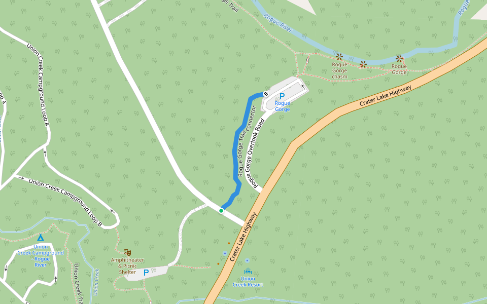 Rogue Gorge Trail connector walking route map in Prospect