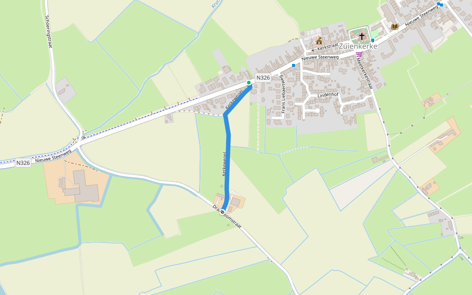 Kerkewegel walking route map in Zuienkerke