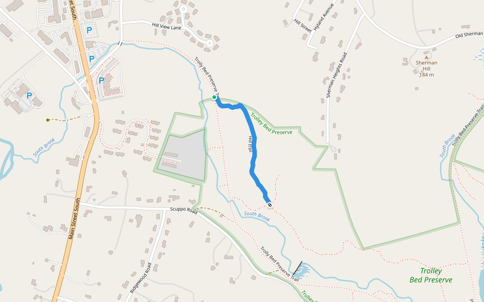red trail walking route map in Woodbury
