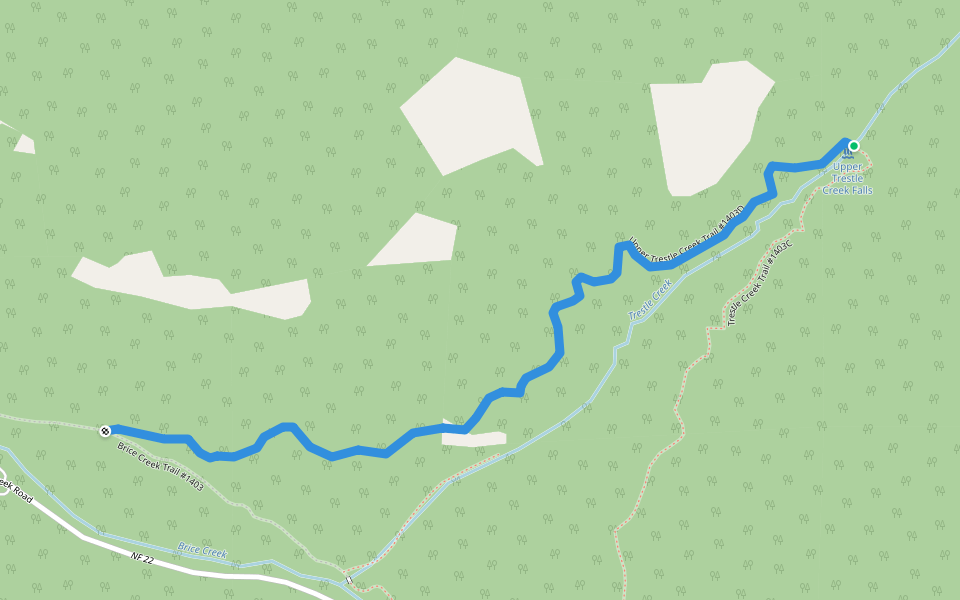 Upper Trestle Creek Trail #1403D walking route map in Culp Creek