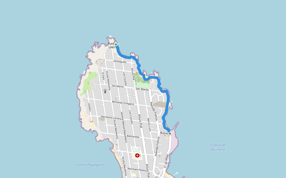 Paseo Costero walking route map in Valparaiso