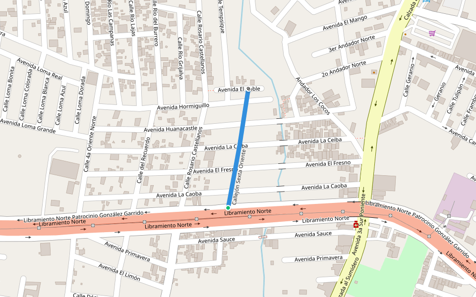 Callejón Sexta Oriente walking route map in Tuxtla Gutiérrez