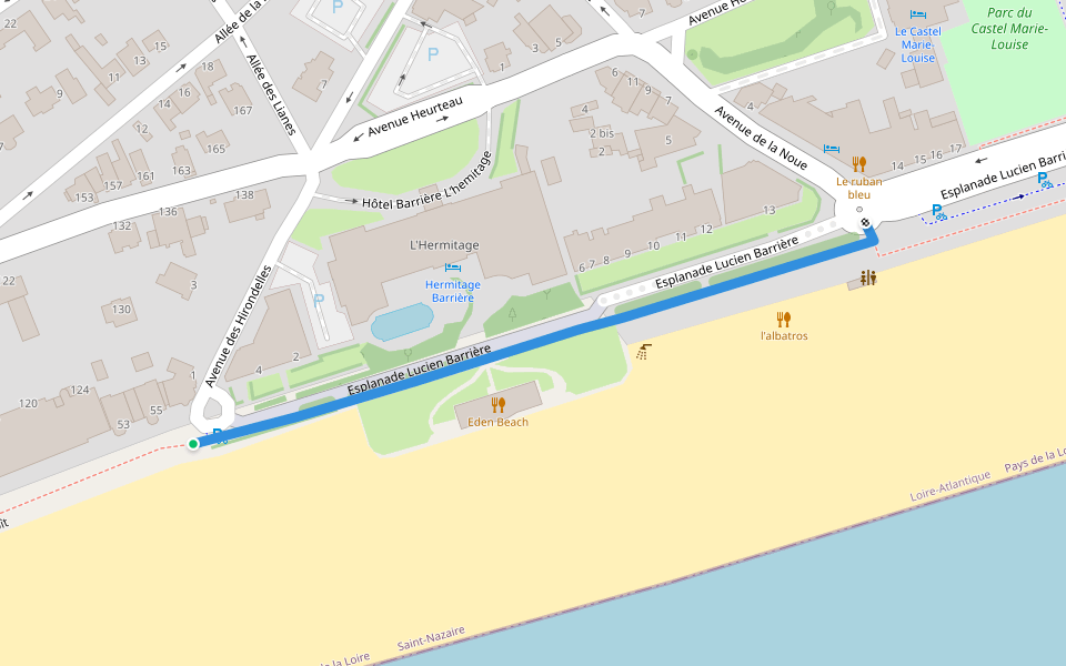 Esplanade Lucien Barrière walking route map in La Baule-Escoublac