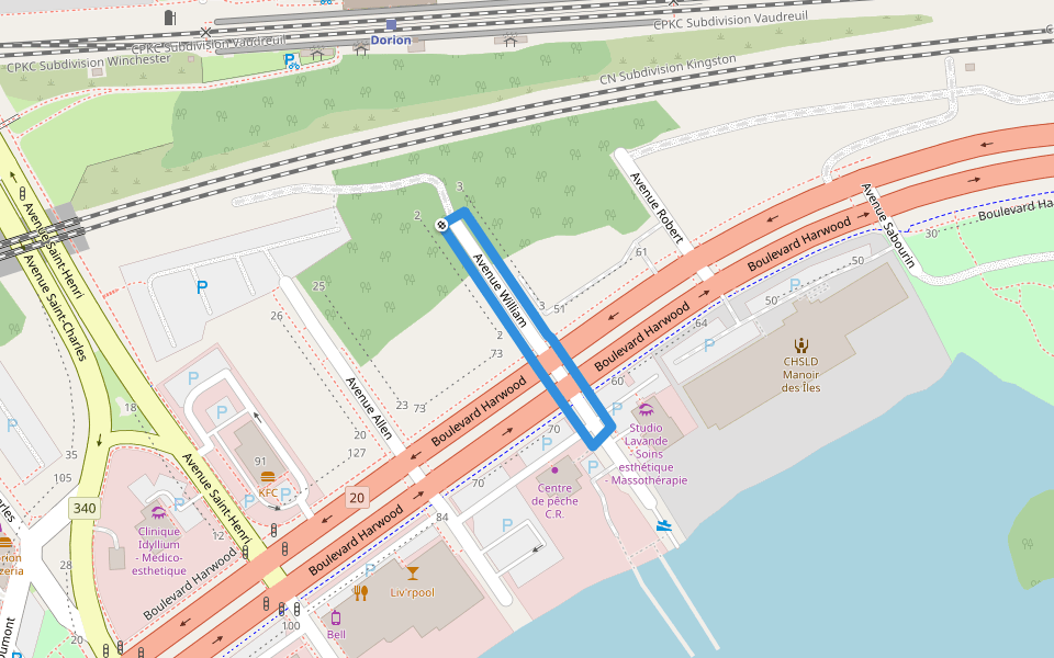 Avenue William walking route map in Vaudreuil-Dorion