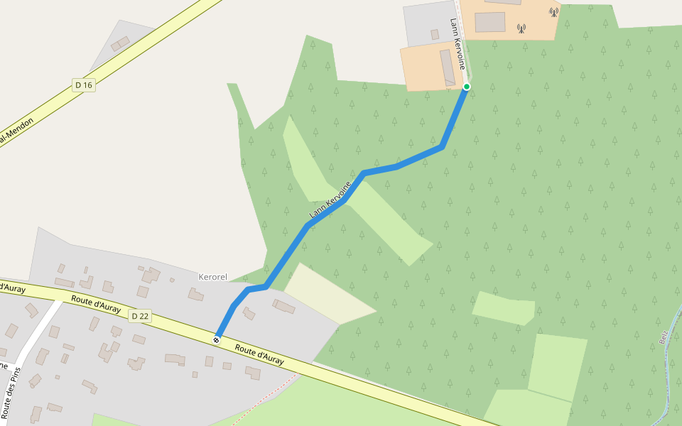 Lann Kervoine walking route map in Belz