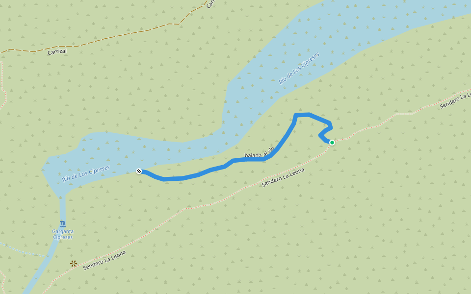 bajada al río walking route map in Cortaderal